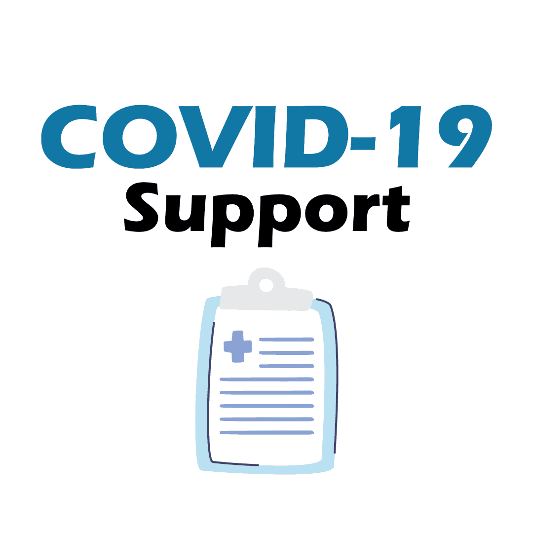 Alt text: Clarington Board of Trade COVID-19 support initiative with medical icon.