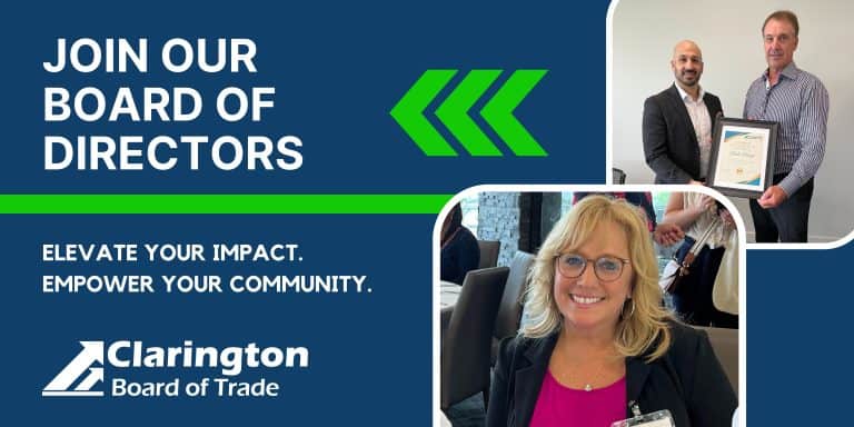 Images of Clarington Board of Trade members receiving awards and networking.