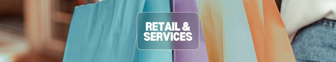Bright shopping bags for local retail and services.