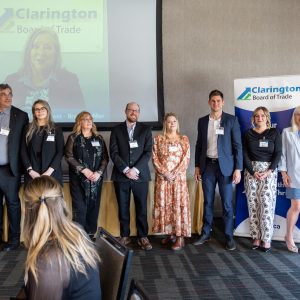 Audiences see a group of professionals at a Clarington Board of Trade event.