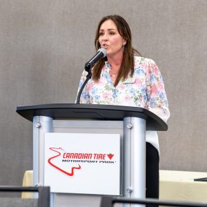 Women business leader speaking at Clarington Board of Trade.