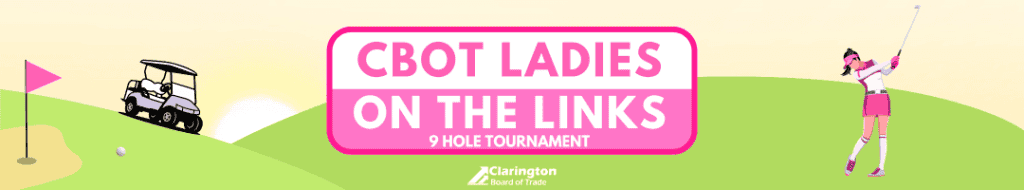 Image of women playing golf at Clarington Board of Trade charity tournament.