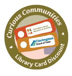 Clarington Board of Trade and Library card partnership logo.