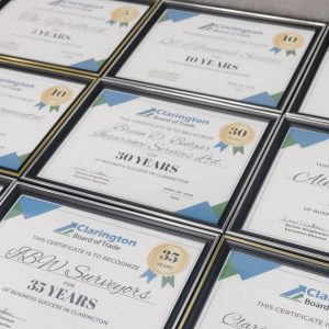 Certificate of Recognition for Clarington Board of Trade.