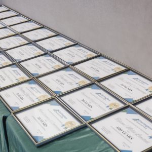 Clarington Board of Trade awards displayed on a table.