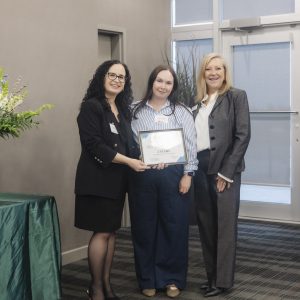Clarington Board of Trade award presentation with three women smiling.