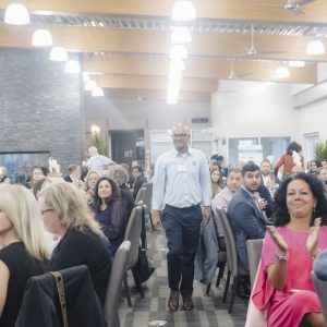 Attendees at the Clarington Board of Trade networking event in a modern conference room.
