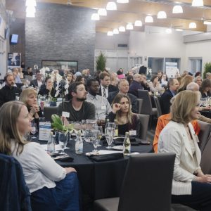 Networking event at Clarington Board of Trade conference in a modern venue.